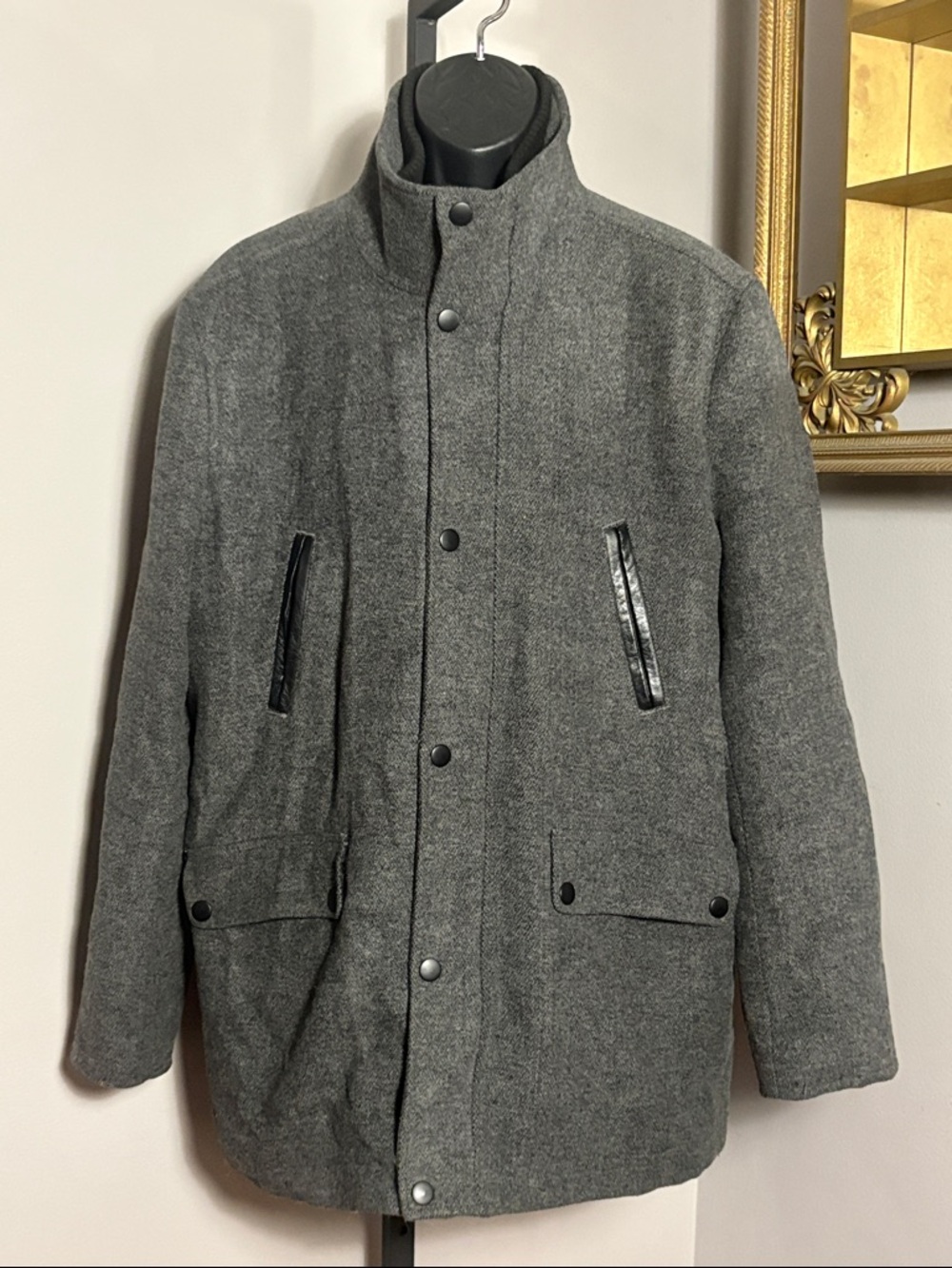 Kenneth Cole New York XL Car Coat Gray Wool Blend